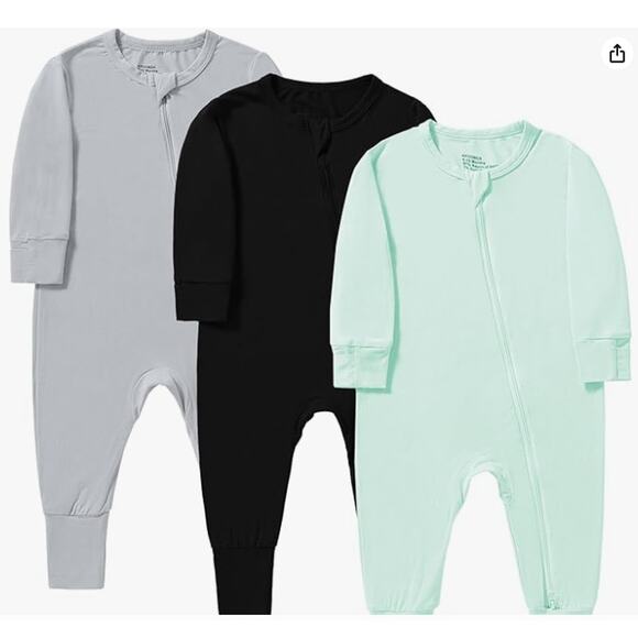 Footies Mitten Cuffs - 3Pcs Rayon Bamboo Long Sleeve 2 Way Zipper 18-24 Mo - Picture 1 of 5